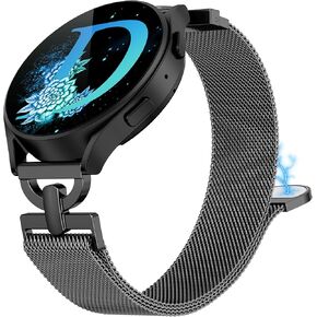 Stainless Steel Magnetic Loop Compatible with Samsung Galaxy Watch 7/FE/6/5/4/Active 2 40mm 44mm/Watch 6 Classic/Watch 5 Pro 45mm/Watch 3 41mm, 20mm Women Metal Mesh D-shaped Strap