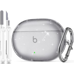 Clear Case Cover Compatible with Beats Studio Buds (2021) / New Beats Studio Buds Plus (2023) Case with Carabiner & Earbuds Cleaner Kit (Clear Glitter)