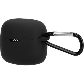 Geekria Silicone Case Cover Compatible with JBL Tune Flex True Wireless Earbuds, Protective Earphones Skin Cover with Keychain Hook, Charging Port Accessible, Support Wireless Charging (Black)