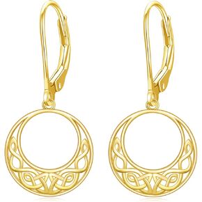 Irish Earrings Yellow Gold Celtic Knot Dangle Earrings Fine Gold Three-dimensional Drop Earrings Jewelry Gifts for Women Girls