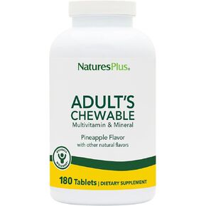 Natures Plus Adult's Chewable Multivitamin - 90 Vegetarian Tablets - Pineapple Flavor - Natural Whole Foods Supplement for Overall Health, Energy - Gluten-Free - 90 Servings