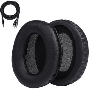 Headset Earpads Ear Cup Replacemen Cushions Gaming Headphones Cover Compatible with Kinston HyperX CloudII/Cloud2/CloudII/Alpha/Flight/Stinger/Core Protein Leather Black+Charging Cable