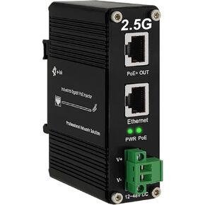 Elenzk 10G PoE Injector - Industrial 10 Gigabit IEEE802.3at 30W Hardened POE Adapter with 12-48V DC Input DIN- Rail, IP40 Aluminum Case, for 10G Wireless Router/AP/Wi-Fi Range Extender