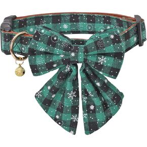 Christmas Dog Collar Snowflake Classic Plaid Adjustable with Cute Flower and Bells in Kuwait