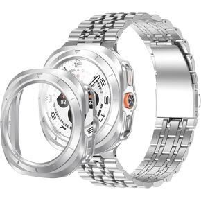 Band for Samsung Galaxy Watch 7 Ultra 47mm with Screen Protector Case,No Gap Metal Bands