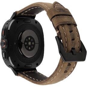 Vintage Leather Band Compatible with Samsung Galaxy Watch 7 Ultra 47mm, Top-Grain Genuine Leather Bracelet for Men Women