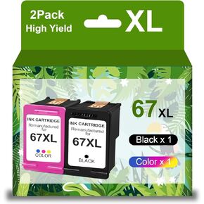 67XL Remanufactured Ink Cartridge Replacement for HP Ink 67 67XL Black and Color Combo Pack for DeskJet 2700 2700e 2755e 2755 4155e 4155 Envy 6055e 6455e 6400 Envy Pro 6452 6458Printer (Black,Color)