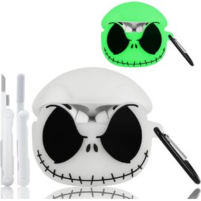 Compatible with AirPods Pro/Pro 2nd Generation Case Cover with Cleaner Kit, Glow in The Dark 3D Skull Case for AirPods Pro/Pro 2 Cute Soft Silicone Funny 3D Case for Women Men Girls Boys