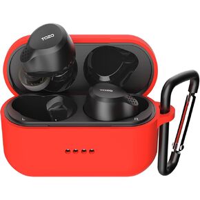 TOZO NC7 Protective Silicone Case Shockproof Soft Skin Cover for TOZO NC7 Earbuds with Front LED Visible and Keychain Red
