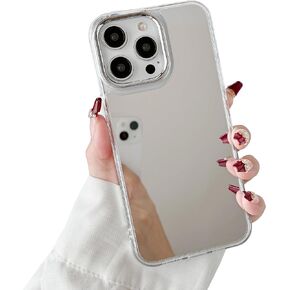حافظة مرآة ZTOFERA لهاتف iPhone 16 Pro Max، مرآة للفتيات والنساء للمكياج، ظهر مرآة صلبة لامعة لطيفة + حافظة واقية ناعمة من البولي يوريثان الحراري الشفاف ومضادة للسقوط ومضادة للصدمات لهاتف iPhone 16 Pro Max