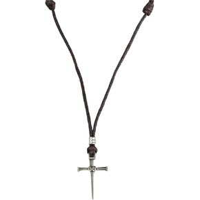 Bluerica Nail & Cross Pendant on Adjustable Black Rope Cord Necklace