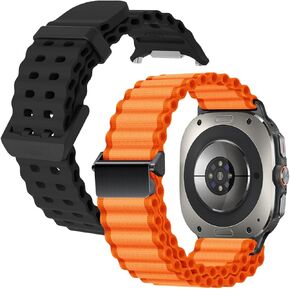 LDFAS for Galaxy Watch Ultra Bands,Silicone+Trail Fabric Nylon Watch Strap Compatible for Samsung Galaxy Watch 7 Ultra Band 47mm