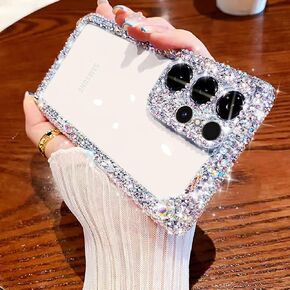 Cavdycidy Compatible with Samsung Galaxy S24 Ultra Bling Clear Case for Women,Glitter Phone Case with Sparkle Rhinestone Diamond Camera Protection，Airbag Anti-Fall Crystal Hard Cover for Girl