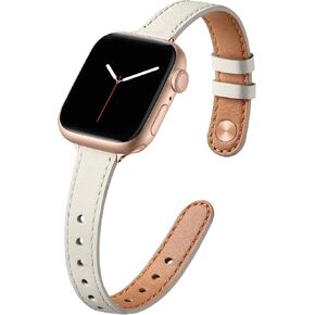 Slim Leather Watch Band Compatible with Apple Watch 38mm 40mm 41mm 42mm 44mm 45mm 46mm 49mm, Top Grain Leather Watch Thin Wristband for iWatch Ultra SE Series 9/8/7/6/5/4/3/2/1