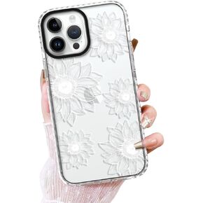 OOK Clear Floral case for iPhone 16 Pro Max Case, Cute Sunflower Floral Blooms Design Soft TPU Shockproof Protective for Women Girls Slim Phone Cover - White Flower
