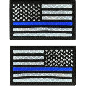 Antrix 2 Set IR Infrared Thin Blue Line USA Flag Patch,Tactical US Patch with Hook Fastener Reflective Die Cut Combat American Patch for Army Clothes,Tactical Backpack,Military Activity
