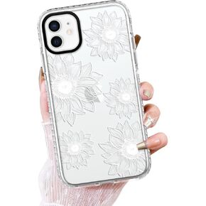 حافظة OOK شفافة زهرية لهاتف iPhone 16 Pro Max، تصميم أزهار عباد الشمس اللطيفة، حماية ناعمة من مادة TPU مضادة للصدمات للنساء والفتيات، غطاء هاتف نحيف - زهرة بيضاء