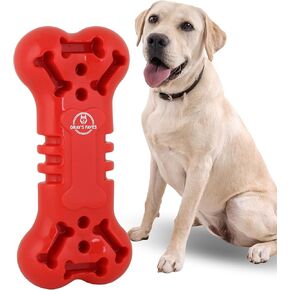 لعبة GRAY'S FAVES Goodie Dog Chew Bone مع أخاديد توزيع المكافآت، شديدة التحمل للمضغ العنيف، وإثراء اللعب التفاعلي للجراء، وتنظف الأسنان بأمان (أحمر)
