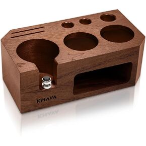 KHAVA Espresso Tamping Station | Wooden Coffee Tamper Station 51-54 mm | Espresso Organizer & Portafilter Holder | Coffee Station Organizer for Countertop | Espresso Accessories for Coffee Bar, Brown