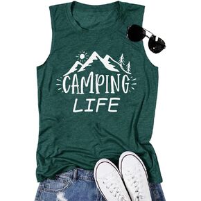 Tank Tops for Women Camping Life Graphic Tank Top Outdoor Hiking Sleeveless Tee Summer Mountain Loose Fit Vest Tees