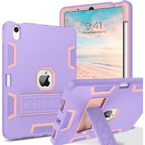 VENINGO iPad Air 11 inch Case, iPad Air 5th Generation Case,iPad Air 4th Generation Case, 3 in 1 Heavy Duty Rugged Shockproof Protective Tablet Cover with Foldable Stand Pen Holder, Purple/Rose Gold