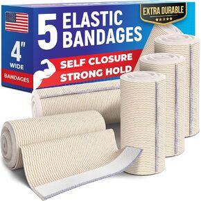 Premium Elastic Bandage Wrap - 4" (10pk) - Strong Compression - Self-Closing Reusable Bandages for Legs and Arms - Wrist, Elbow, Foot, Knee Wrap