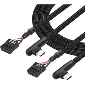CERRXIAN 9 Pin USB Motherboard Female Header to USB C Adapter Cable, 90 Degree Angle Type C Male to 9Pin Motherboard Serial Female 24AWG Extender Converter Braided Cable (2-Pack) 2FT/60CM