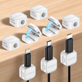 [9 Pack] Magnetic Cable Clips, Easy to Adjust, Enhanced Adhesive Wire Organizer, Desk Cable Management, Mini Holder for Wire Or Cable Clips for Home, Office, Car, Desk, Nightstand (White-9 Pack)