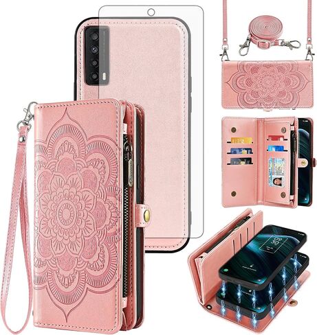 حافظة هاتف Asuwish لهاتف TCL Stylus 5G 2022 مزودة بسحاب وغطاء خلوي قابل للفصل مع واقي شاشة من الزجاج المقسى وحزام كروس وفتحة حامل بطاقة زهرة TLC Stylo G5 6.81 T779W للنساء والفتيات باللون الذهبي الوردي in Saudi Arabia