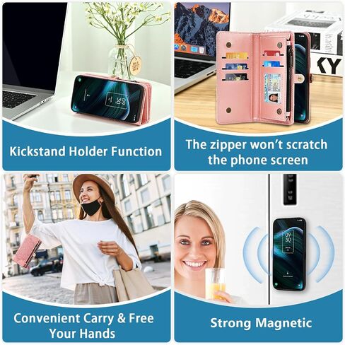 حافظة هاتف Asuwish لهاتف TCL Stylus 5G 2022 مزودة بسحاب وغطاء خلوي قابل للفصل مع واقي شاشة من الزجاج المقسى وحزام كروس وفتحة حامل بطاقة زهرة TLC Stylo G5 6.81 T779W للنساء والفتيات باللون الذهبي الوردي in Saudi Arabia