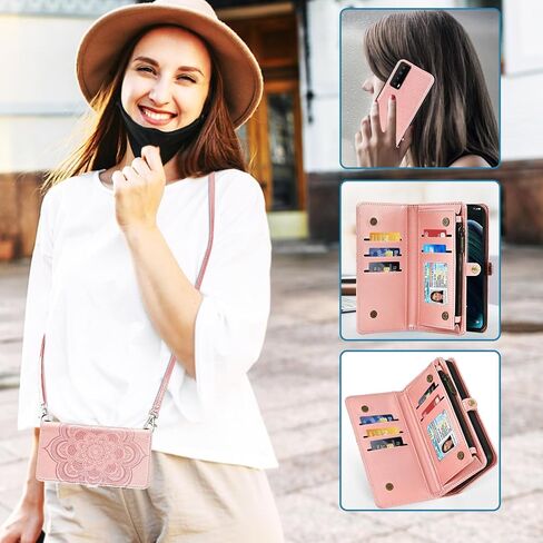 حافظة هاتف Asuwish لهاتف TCL Stylus 5G 2022 مزودة بسحاب وغطاء خلوي قابل للفصل مع واقي شاشة من الزجاج المقسى وحزام كروس وفتحة حامل بطاقة زهرة TLC Stylo G5 6.81 T779W للنساء والفتيات باللون الذهبي الوردي in Saudi Arabia