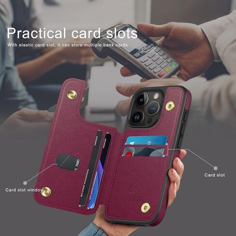 for iPhone 13 Pro Max 6.7" Wallet Phone Case with Card Holder[RFID Blocking Leather Protection][Back Flip Magnetic Clasp Zipper Cases] Shockproof Women Men Cover for Apple 13 ProMax Wine Red in Saudi Arabia