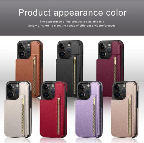 for iPhone 13 Pro Max 6.7" Wallet Phone Case with Card Holder[RFID Blocking Leather Protection][Back Flip Magnetic Clasp Zipper Cases] Shockproof Women Men Cover for Apple 13 ProMax Wine Red in Saudi Arabia