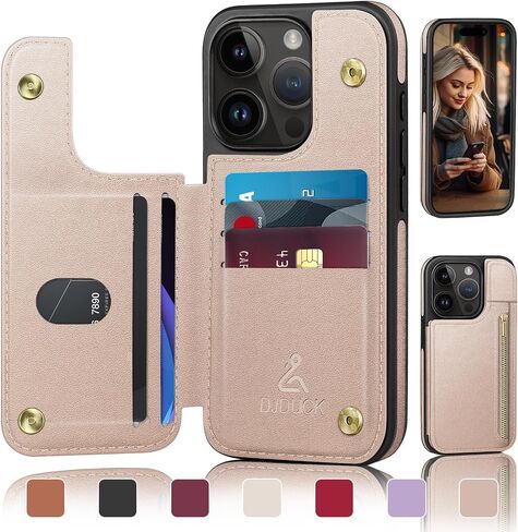 for iPhone 13 Pro Max 6.7" Wallet Phone Case with Card Holder[RFID Blocking Leather Protection][Back Flip Magnetic Clasp Zipper Cases] Shockproof Women Men Cover for Apple 13 ProMax Wine Red in Saudi Arabia