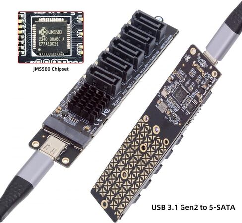 CY Adapter 10Gbps USB-C Type-C to NGFF Key B+M SATA 6Gbps 5 Ports Adapter Converter PM Port Multiplier Selector JMB575 JMS580 in Kuwait