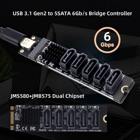 CY Adapter 10Gbps USB-C Type-C to NGFF Key B+M SATA 6Gbps 5 Ports Adapter Converter PM Port Multiplier Selector JMB575 JMS580 in Kuwait