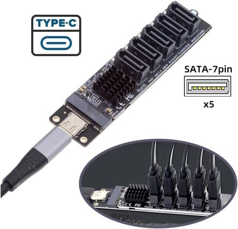 CY Adapter 10Gbps USB-C Type-C to NGFF Key B+M SATA 6Gbps 5 Ports Adapter Converter PM Port Multiplier Selector JMB575 JMS580 in Kuwait