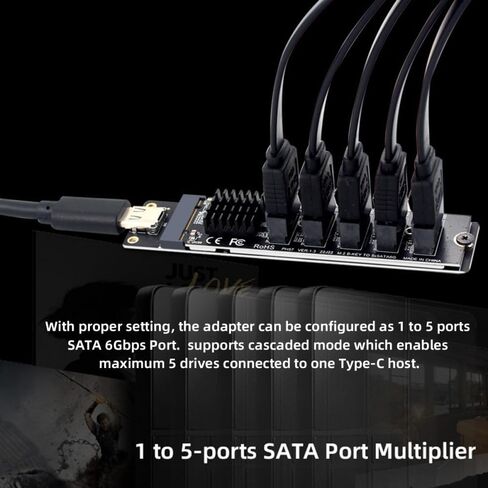 CY Adapter 10Gbps USB-C Type-C to NGFF Key B+M SATA 6Gbps 5 Ports Adapter Converter PM Port Multiplier Selector JMB575 JMS580 in Kuwait