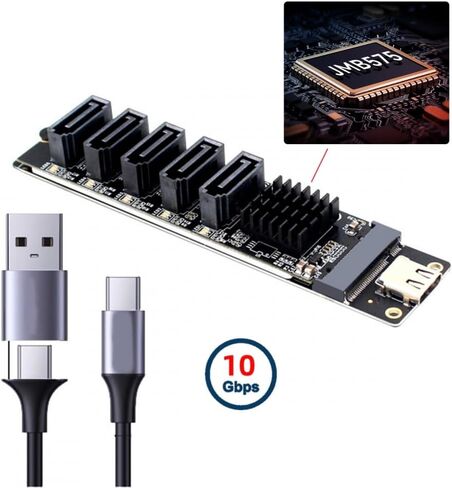 CY Adapter 10Gbps USB-C Type-C to NGFF Key B+M SATA 6Gbps 5 Ports Adapter Converter PM Port Multiplier Selector JMB575 JMS580 in Kuwait