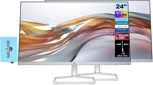 HP 24" FHD IPS (1920x1080) AMD FreeSync Monitor Bundle with Docztorm Dock, 75 Hz Refresh Rate, 1 HDMI 1.4, 1 VGA, Anti-Glare, Ideal for Office Work & Play, White/Silver (2023 Latest Model) in Kuwait