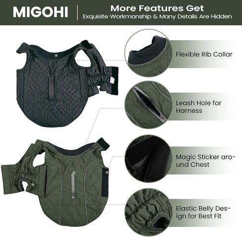 MIGOHI Dog Jacket for Winter, Windproof Dog Coat with Reflective Trims for Cold Weather, Warm Dog Winter Coats Padded Dog Puffer Jackets for Small Medium Large Dogs, Green XL in Saudi Arabia