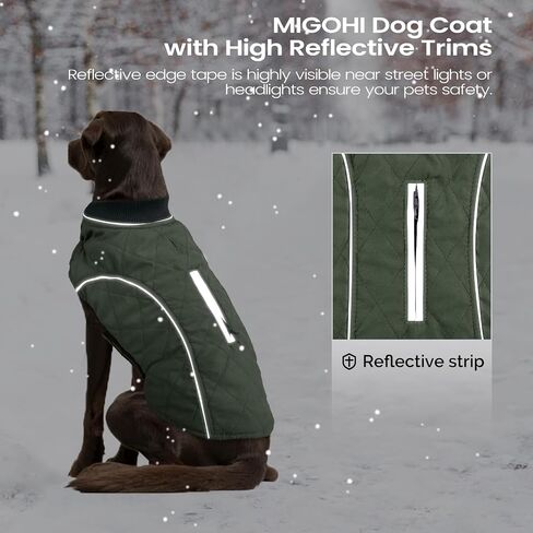 MIGOHI Dog Jacket for Winter, Windproof Dog Coat with Reflective Trims for Cold Weather, Warm Dog Winter Coats Padded Dog Puffer Jackets for Small Medium Large Dogs, Green XL in Saudi Arabia