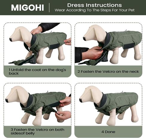 MIGOHI Dog Jacket for Winter, Windproof Dog Coat with Reflective Trims for Cold Weather, Warm Dog Winter Coats Padded Dog Puffer Jackets for Small Medium Large Dogs, Green XL in Saudi Arabia