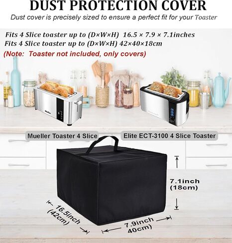 Toaster Cover Heavy Duty Waterproof Heat-Resistant Dust-proof Protective Cover Case for Mueller UltraToast Toaster 4 Slice/Elite Gourmet ECT-3100 4 Slice Toaster(16.5"D X 7.9"W X 7.1"H) in Kuwait