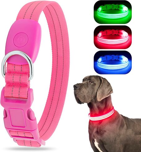 Light Up Dog Collar, LED Lighted Reflective Dog Collars for Night USB Rechargeable, Glow Collar for Dogs, Waterproof Adjustable Flashing Dog Collar for Night Safety (Blue, Medium) in Kuwait