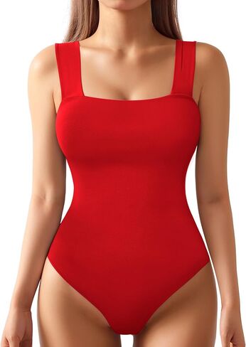 ALGALAROUND Double Lined Bodysuit Tank Top for Women Square Neck Sleeveless Stretchy Comfortable Stylish in Kuwait