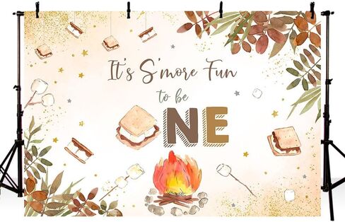 MEHOFOND التخييم تحت عنوان S'More One 1st Happy Camper حفلة عيد ميلاد خلفية Campfire Bonfire Smore Fun ديكورات الخريف الخريف 1st Bday Party Banner Photo Booth Props 7x5ft in Kuwait