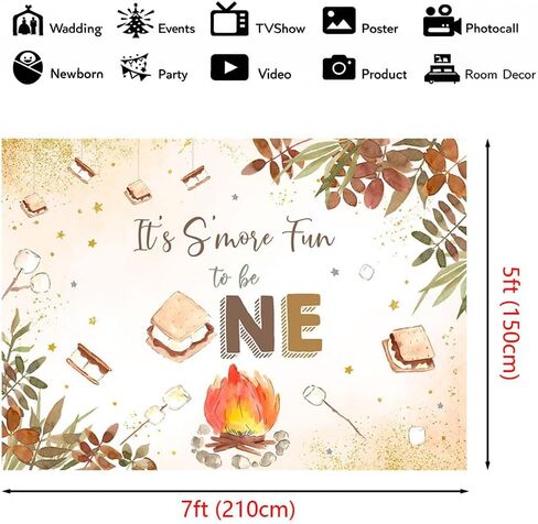 MEHOFOND التخييم تحت عنوان S'More One 1st Happy Camper حفلة عيد ميلاد خلفية Campfire Bonfire Smore Fun ديكورات الخريف الخريف 1st Bday Party Banner Photo Booth Props 7x5ft in Kuwait