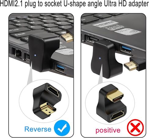محول QIANRENON HDMI 2.1 زاوية فائقة الدقة على شكل حرف U 8K HDMI ذكر إلى أنثى مقبس موصل عرض زاوية 180 درجة، 8K@60 هرتز UHD2.1 ثلاثي الأبعاد، لجهاز الكمبيوتر المحمول وجهاز عرض HDTV، قطعتان (عكسي) in Saudi Arabia