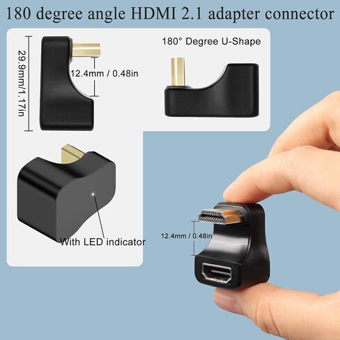 محول QIANRENON HDMI 2.1 زاوية فائقة الدقة على شكل حرف U 8K HDMI ذكر إلى أنثى مقبس موصل عرض زاوية 180 درجة، 8K@60 هرتز UHD2.1 ثلاثي الأبعاد، لجهاز الكمبيوتر المحمول وجهاز عرض HDTV، قطعتان (عكسي) in Saudi Arabia